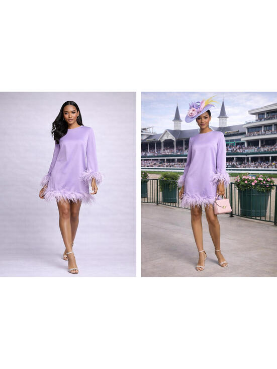 Mac Duggal Dresses & Skirts - Ieena for Mac Duggal 11439 Lavender Feather Trim Dress Size 8 Lilac Mini NWT